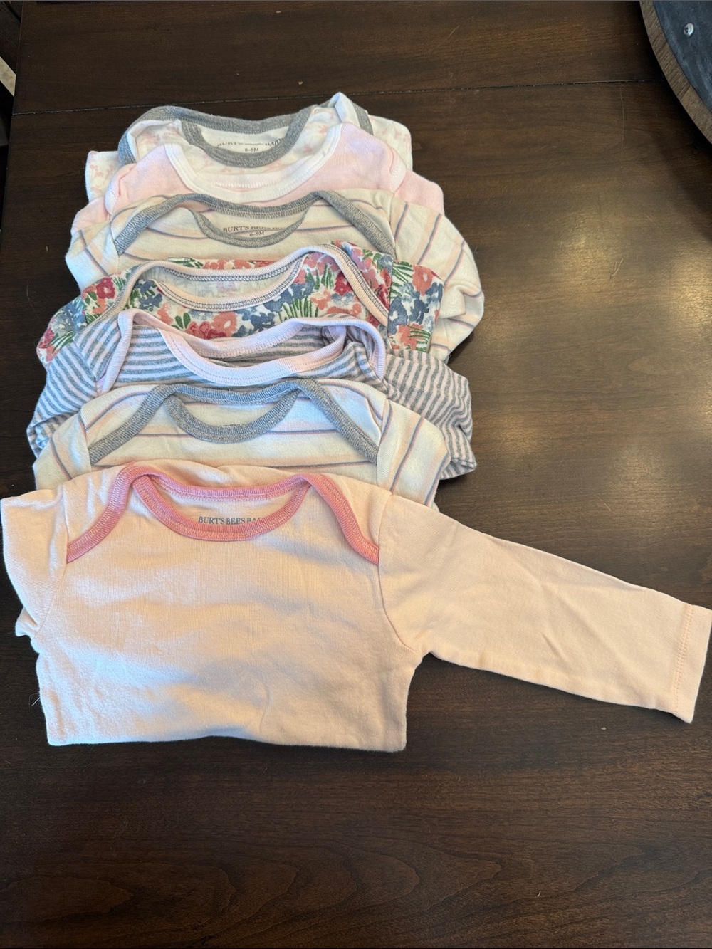 Burt's Bees Baby Pink, Gray and Floral Long-Sleeve Bodysuit Set - 7 total